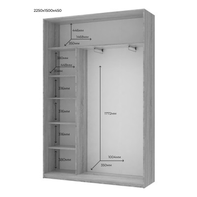 Шкаф купе Doros Сити Лайт Кашемир 1 ДСП / 1 зеркало 150х45х225 (DRS-011798)