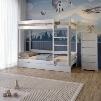 Двухъярусная детская кровать Mebigrand Атланта Мини Белый (RAL9003) 90х200 см с ящиками (MBG-2446)