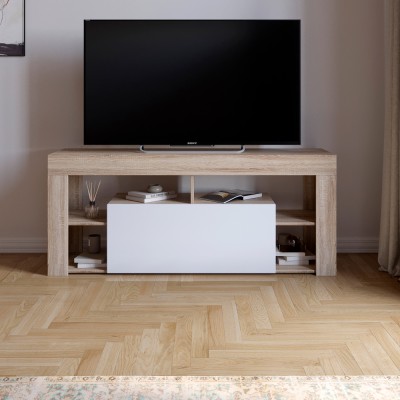 Тумба под телевизор с 4 полками М-ЗОН Джеко 140 Сонома/Нимфея Альба  