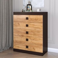 Високий комод Еверест на 5 ящиків Соната-2 80х38х101 венге темний/дуб крафт золотий