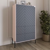 Комод-пенал с рельефной отделкой фасада и черными металлическими ножками LION Амарант 84x40x150 см Розовый/Графитовый (LION-042133)