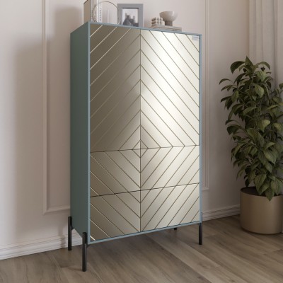 Комод-пенал з рельєфним оздобленням фасаду та чорними металевими ніжками LION Амарант 84x40x150 см Граніт сірий/Перламутровий металік RAL-7048 840x400x1500 мм 