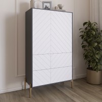 Комод-пенал с рельефной отделкой фасада и золотыми металлическими ножками LION Амарант 84x40x150 см Антрацит/Белый (LION-042184)