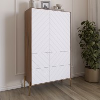 Комод-пенал з рельєфним оздобленням фасаду та золотими металевими ніжками LION Амарант 84x40x150 см Дуб Ліворно/Білий