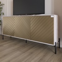 Тумба під телевізор із чорними металевими ніжками LION Амарант 168x40x76,5 см Самоа Димчастий/Перламутровий металік RAL-7048 1680x400x765 