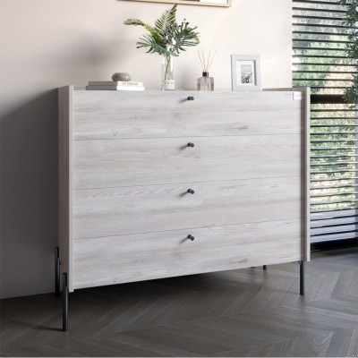 Комод із 4 ящиками LION Wood з чорними ніжками 100х90х45 см Самоа Димчастий 