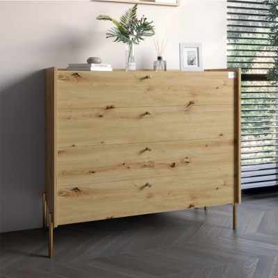 Комод із 4 ящиками LION Wood із золотими ніжками 100х90х45 см Дуб Артизан 