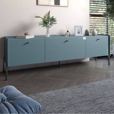 Тумба під телевізор на 3 ящики LION Wood із чорними ніжками 160х65х40 см Граніт сірий