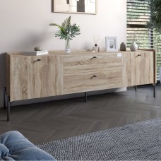 Тумба під телевізор із ящиками LION Wood із чорними ніжками 180х50х40 см Дуб Сонома Трюфель 