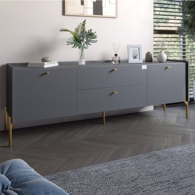 Тумба під телевізор із ящиками LION Wood із золотими ніжками 180х50х40 см Антрацит 