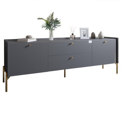 Тумба під телевізор з шухлядами LION Wood з золотими ніжками 160x40x65 см Антрацит