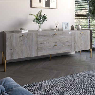 Тумба під телевізор із ящиками LION Wood із золотими ніжками 180х50х40 см Шварцвальд 