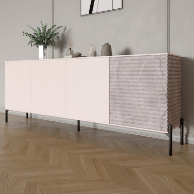 Комод у вітальню на чорних металевих ніжках LION Грей 204x38x76,5 см Рожевий/Камінь