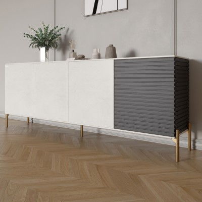 Комод на золотих металевих ніжках LION Грей 204x38x76,5 см Бетон Style/Асфальт 
