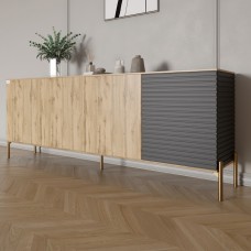 Комод на золотих металевих ніжках LION Грей 204x38x76,5 см Дуб Аппалачі/Асфальт 