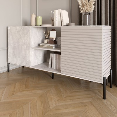 Комод відкритий на чорних металевих ніжках LION Грей Бетон/Кашемір