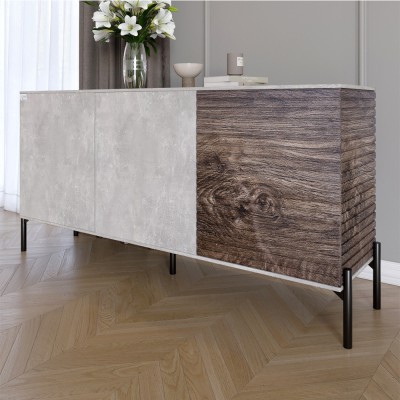 Комод закритий у вітальню на чорних металевих ніжках LION Грей 154x38x76,5 см Бетон/Дерево 