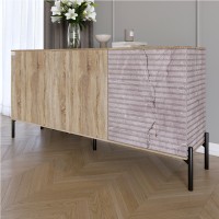 Комод закритий у вітальню на чорних металевих ніжках LION Грей 154x38x76,5 см Дуб сонома трюфель/Камінь 