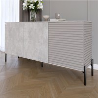 Комод закритий у вітальню на чорних металевих ніжках LION Грей 154x38x76,5 см Бетон/Кашемір 