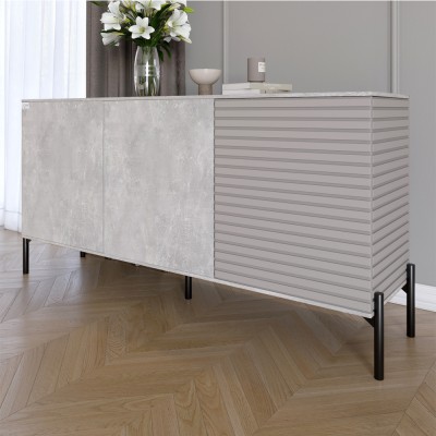 Комод закритий у вітальню на чорних металевих ніжках LION Грей 154x38x76,5 см Бетон/Кашемір 