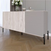 Комод закритий у вітальню на чорних металевих ніжках LION Грей 154x38x76,5 см Самоа Димчастий/Кашемір 