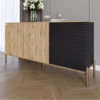 Комод закрытый в гостиную на золотых металлических ножках LION Грей 154x38x76,5 см Дуб Аппалачи/Асфальт (LION-041823)