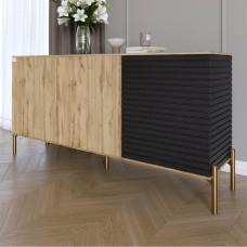 Комод закритий у вітальню на золотих металевих ніжках LION Грей 154x38x76,5 см Дуб Аппалачі/Асфальт 
