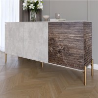 Комод закритий у вітальню на золотих металевих ніжках LION Грей 154x38x76,5 см Бетон/Дерево 