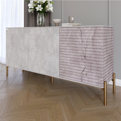 Комод закритий у вітальню на золотих металевих ніжках LION Грей 154x38x76,5 см Бетон/Камінь 