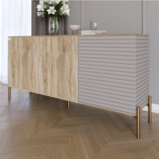 Комод закритий у вітальню на золотих металевих ніжках LION Грей 154x38x76,5 см Дуб сонома/Кашемір 