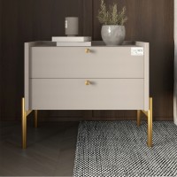 Тумба приліжкова LION Wood з двома ящиками Кашемір (золоті ніжки) (LION-041355) ТОП
