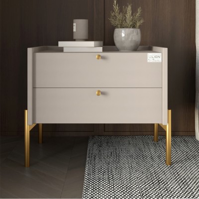 Тумба приліжкова LION Wood з двома ящиками Кашемір (золоті ніжки) (LION-041355) ТОП