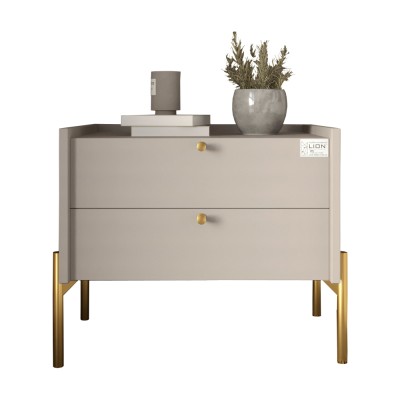 Тумба приліжкова LION Wood з двома ящиками Кашемір (золоті ніжки) (LION-041355) ТОП Тумба приліжкова LION Wood з двома ящиками Кашемір (золоті ніжки) (LION-041355) ТОП
