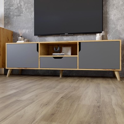 Комплект меблів для вітальні 5 предметів з ніжками кольору світлий горіх М-ЗОН Борн Дуб Артизан/Антрацит 