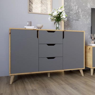 Комплект меблів для вітальні 5 предметів з ніжками кольору світлий горіх М-ЗОН Борн Дуб Артизан/Антрацит 