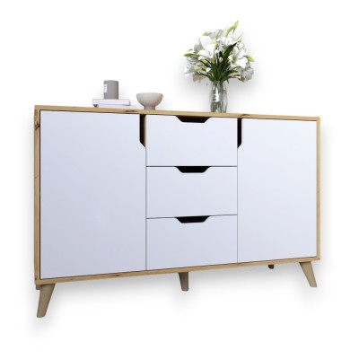 Комод в гостиную с ножками в цвете Орех светлый М-ЗОН Борн 1200 Дуб артизан/Нимфея Альба  