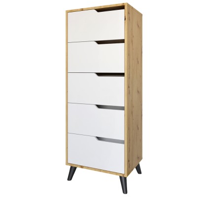 Комод високий з чорними ніжками 5 ящиків М-ЗОН Борн 500 Дуб Артизан/Німфея Альба  