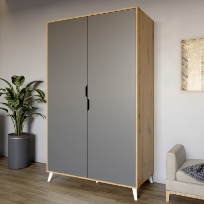 Шафа дводверна з білими ніжками М-ЗОН Борн 1200 Дуб Артизан/Антрацит