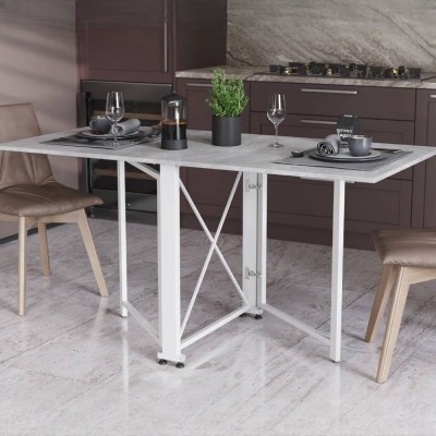 Стол-книжка трансформер Орион 2 Ferrum-decor 750x1520x730 Белый металл ДСП Бетон 16 мм (FRD-104596)