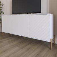 Тумба під телевізор з золотими металевими ніжками LION Амарант 168x40x76,5 см Німфея Альба (білий)/Білий