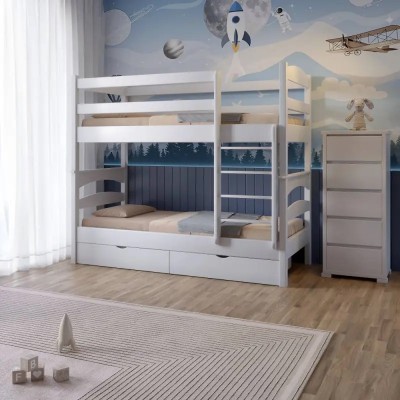 Двоярусне дитяче ліжко Mebigrand Чикаго Міні Білий (RAL9003) 90х190 см з ящиками (MBG-2282)