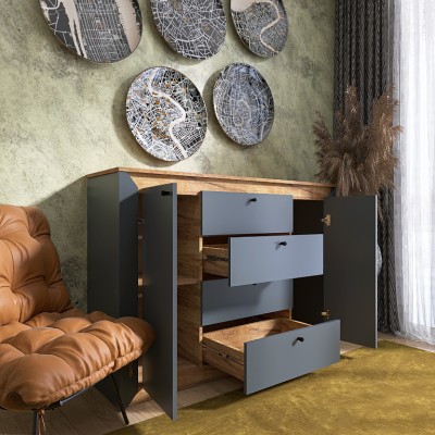 Комод в спальню Эверест Нордик-1400 140х38х95 см Графит/Дуб крафт золотой 