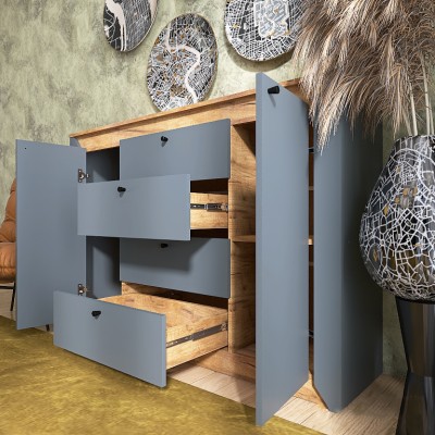 Комод в спальню Эверест Нордик-1400 140х38х95 см Графит/Дуб крафт золотой 