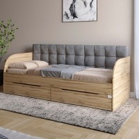 Дитяче односпальне ліжко LION Л-7 з шухлядами та ламелями Donna Likght 18 (сірий) 90x200 см Дуб аппалачі (LION-041089)