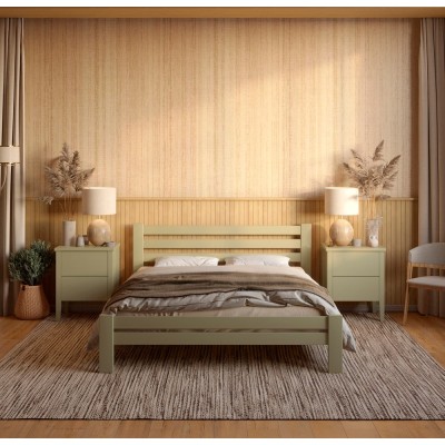 Двуспальная деревянная кровать Mebigrand Премьера Оливковый (RAL1020) 140х200 см (MBG-2788)