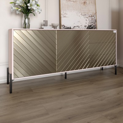 Комод із чорними металевими ніжками LION Амарант 168x40x76,5 см Рожевий/Перламутровий металік RAL-7048 1680x400x765 мм 