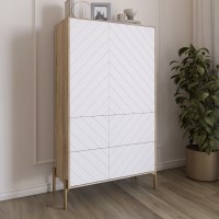 Комод-пенал с рельефной отделкой фасада и золотыми металлическими ножками LION Амарант 84x40x150 см Дуб сонома трюфель/Белый (LION-042185)