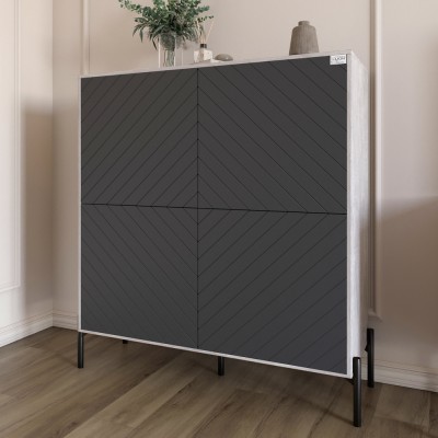 Комод-пенал із чорними металевими ніжками LION Амарант 114х40х126,5 см Бетон/Графітовий