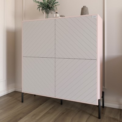 Комод-пенал із чорними металевими ніжками LION Амарант 114х40х126,5 см Рожевий/Білий