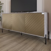 Тумба под телевизор с черными металлическими ножками LION Амарант 168x40x76,5 см Шварцвальд/Перламутровый металлик (RAL-7048) 1680x400x765 (LION-043042)